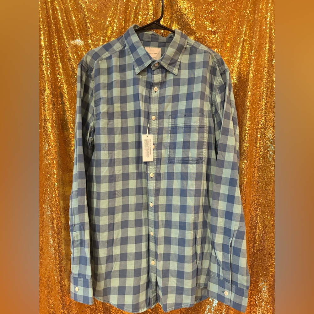 Mens Large Tall Plaid Shirt by American Eagle NWT